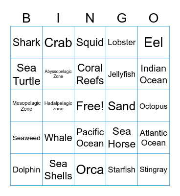 Under The Sea Bingo Card