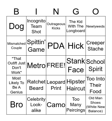 MALL PEOPLE WATCHING BINGO!!!!!!!! Bingo Card