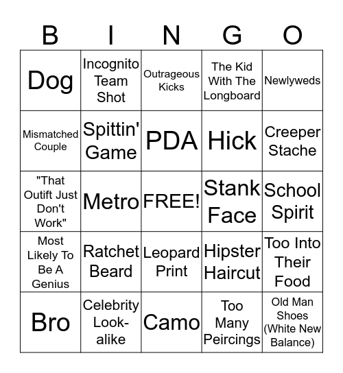 MALL PEOPLE WATCHING BINGO!!!!!!!! Bingo Card