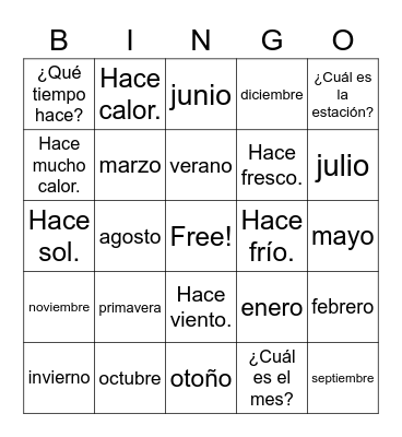 Las Estaciones y ¿Qué tiempo hace? Bingo Card