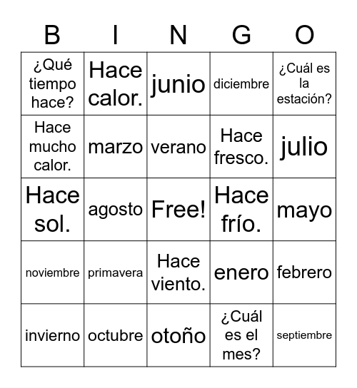 Las Estaciones y ¿Qué tiempo hace? Bingo Card