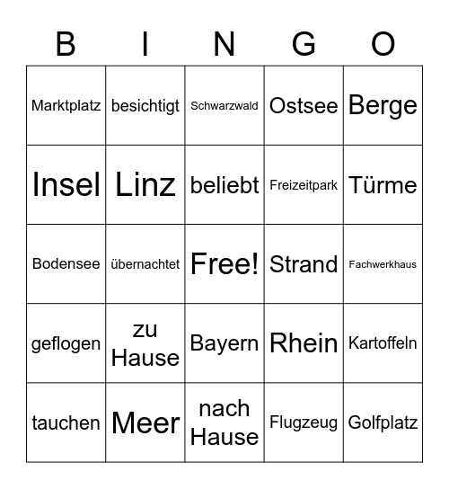 Urlaub Bingo Card