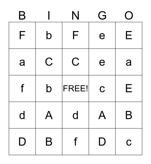 Alphabet Bingo (A-F) Bingo Card