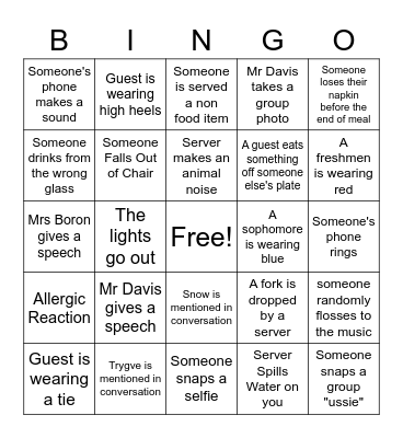 2022 High Honors Dinner Bingo Card