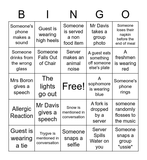 2022 High Honors Dinner Bingo Card