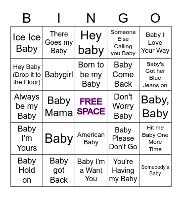 Baby Shower SINGO Bingo Card