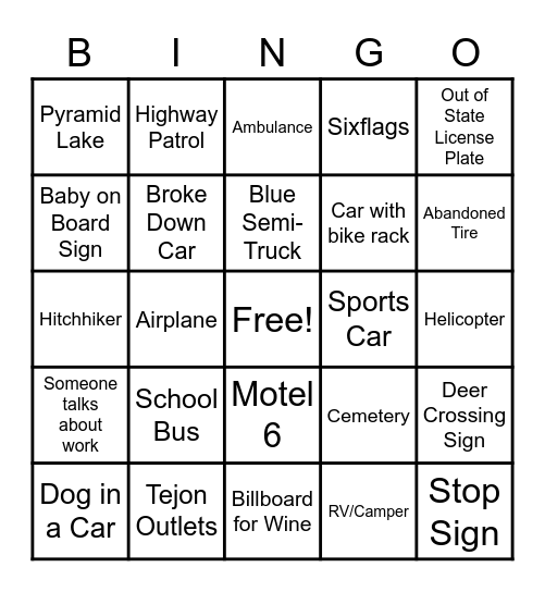 Dodger Game Bingo Card