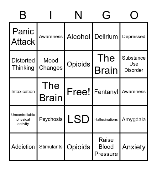 Alcohol and Other Drug Education Bingo Card