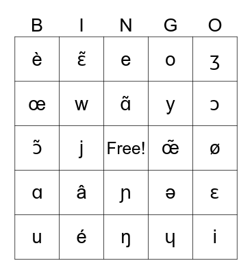 French Diction Bingo Card