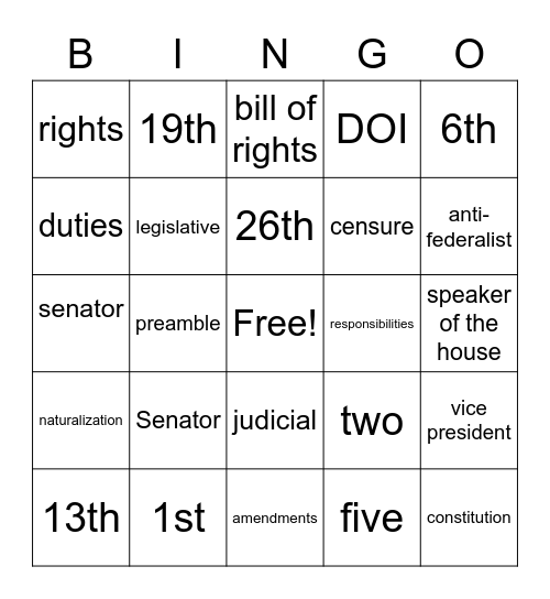 Government EOC Review Bingo Card