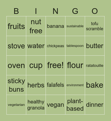 Sustainability Cookbook Bingo 2022 Bingo Card