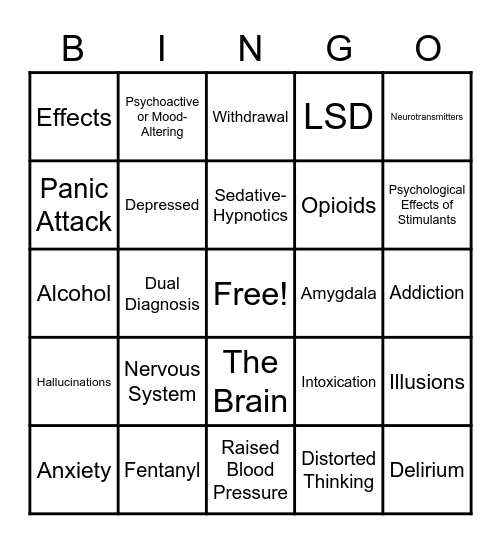 Alcohol and Other Drug Education Bingo Card