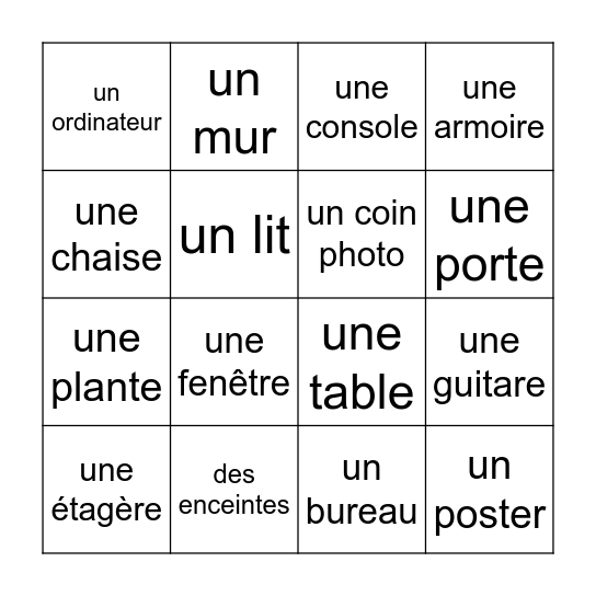 ma chambre Bingo Card