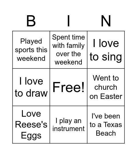 FCA Bingo Card