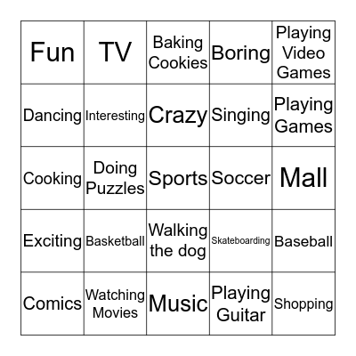 What are you crazy about? Bingo Card