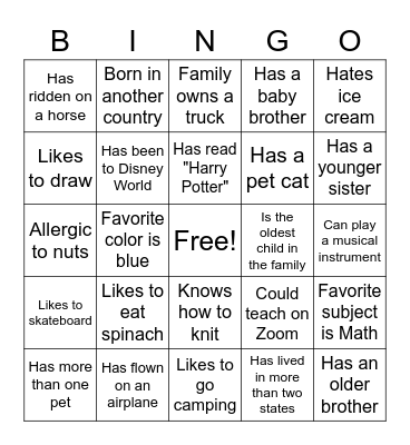 ED 415 Classmate Bingo Card