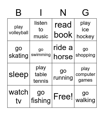 My free time Bingo Card