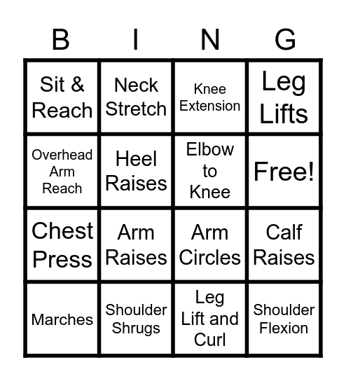 Chair Exercises Bingo Card