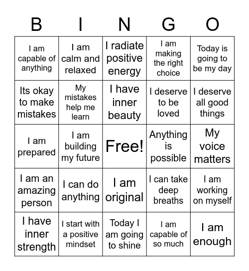 Positivity Bingo Card