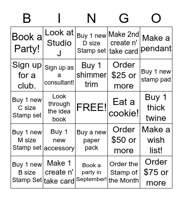Close To My Heart Bingo Card