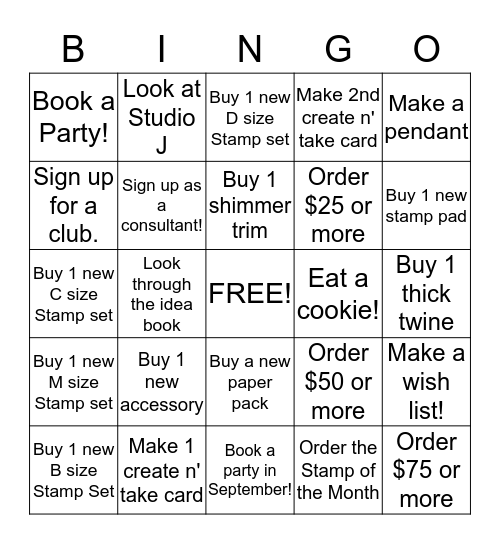 Close To My Heart Bingo Card