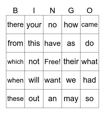 Blast Heart Words Bk 1 Bingo Card