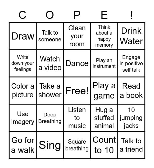 Coping Skills Bingo Card