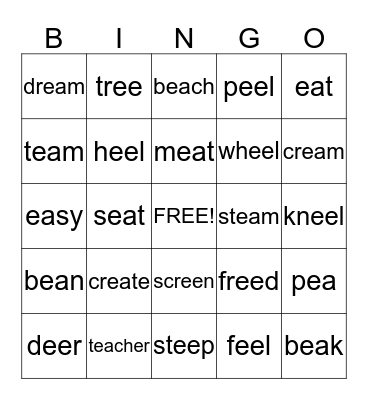 EE and EA words Bingo Card