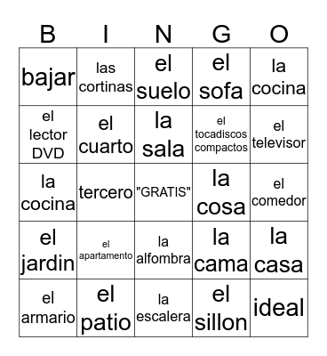Vocabulario - capitulo 5  Bingo Card