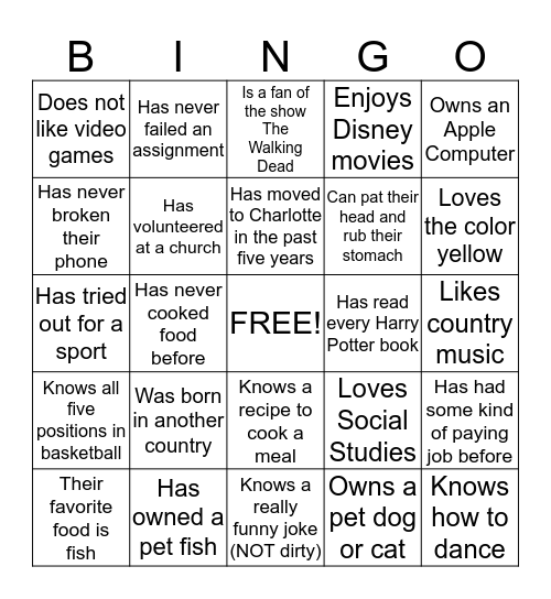 Untitled Bingo Card