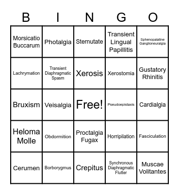 Medical Term Bingo Card