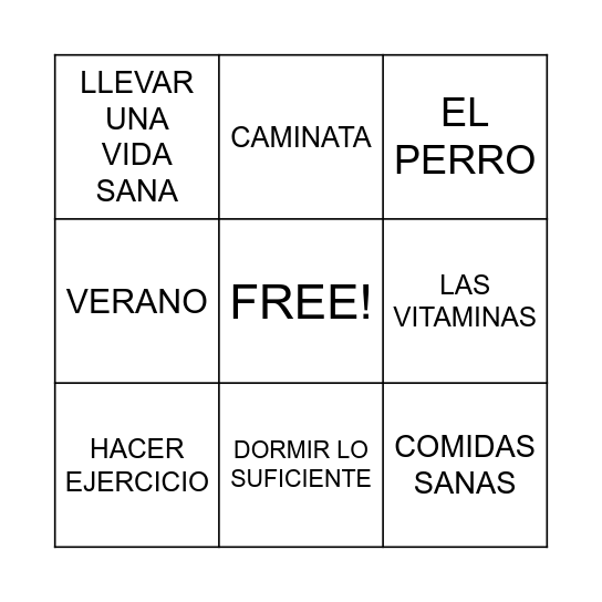 La Salud y El Bienestar Bingo Card