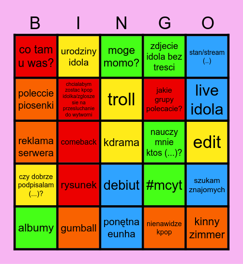 #kpop Bingo Card