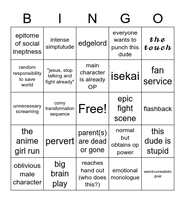 Anime club bingo Card