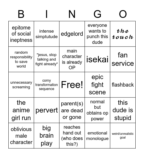 Anime club bingo Card