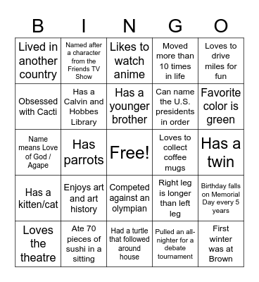 ResLife Introductory Bingo! Bingo Card