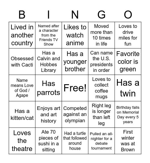 ResLife Introductory Bingo! Bingo Card