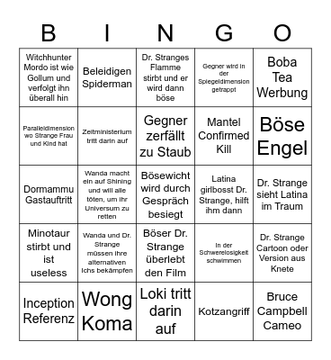 Dr. Strange Bingo Card