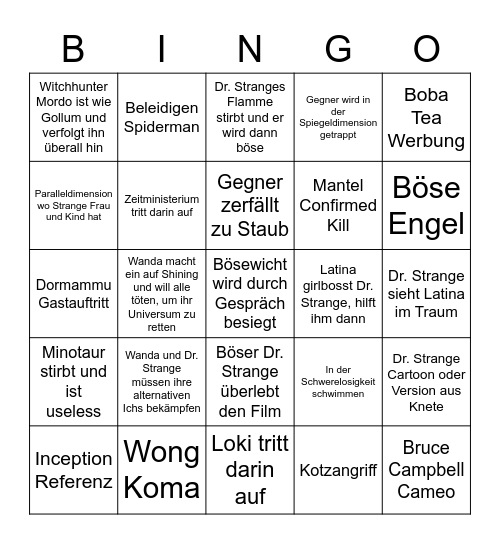 Dr. Strange Bingo Card