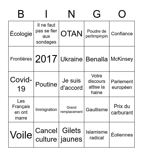 Débat Macron - Le Pen Bingo Card