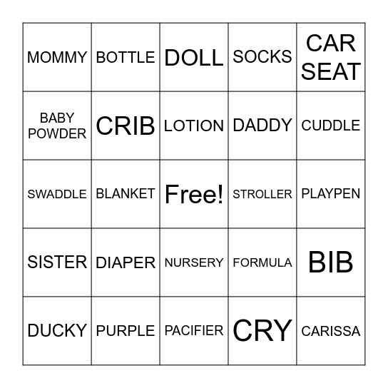 IT'S A GIRL! Bingo Card