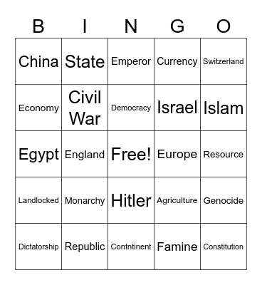 Countries Bingo! Bingo Card