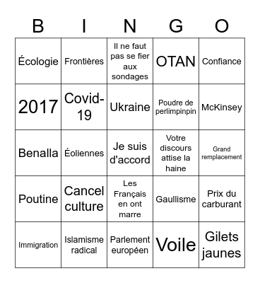Débat Macron - Le Pen Bingo Card
