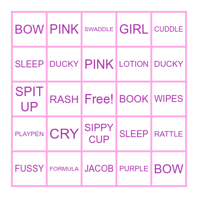 IT'S A GIRL! Bingo Card