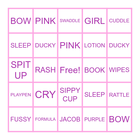 IT'S A GIRL! Bingo Card