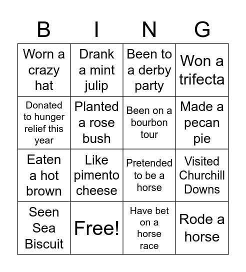 HR HUNGER RELIEF DERBY BINGO Card