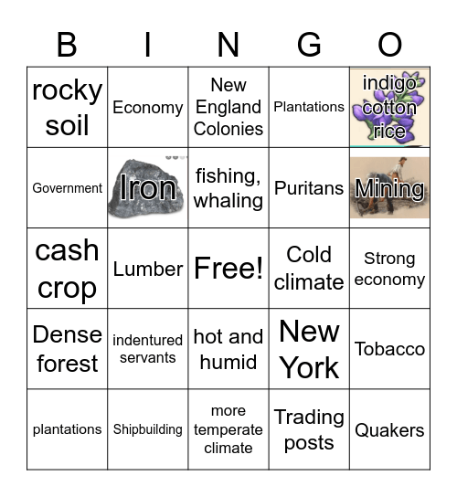 13 Colonies Bingo Card