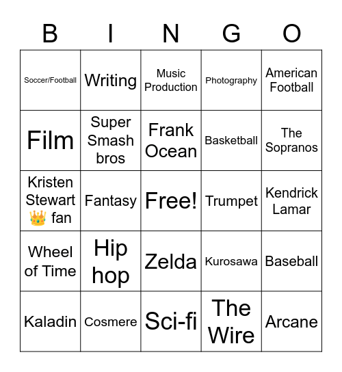 Chogan Bingo Card