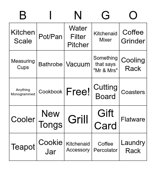 Shower Gift BINGO Card