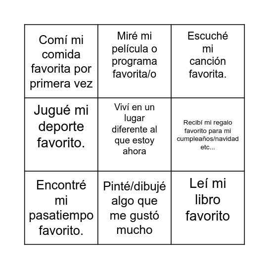 Recuerdo cuando... Bingo Card